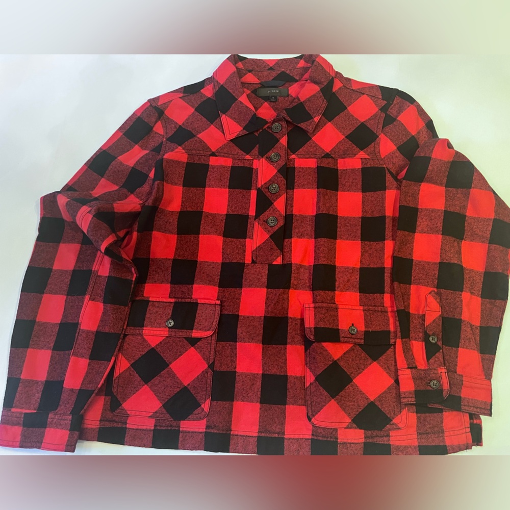 JCrew Red and Black Plaid Women’s Shirt - Picture 2 of 5